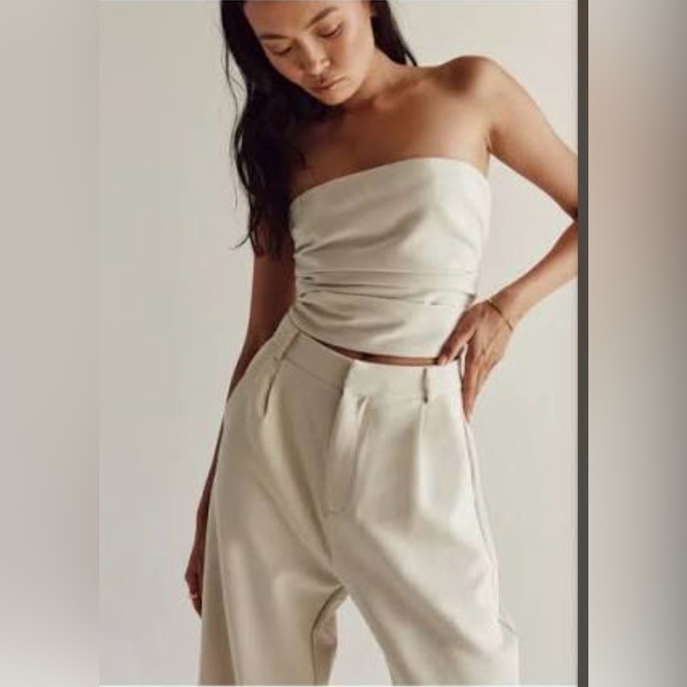 Dissh Cream Strapless Draped Crop Top